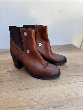 Domino  Vera Gomma made in Italy Women's Brown Leather Ankle Boots
